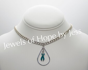 Ovarian Cancer Awareness Ribbon Necklace