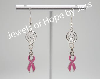 Breast Cancer Awareness Ribbon Spiral Earrings