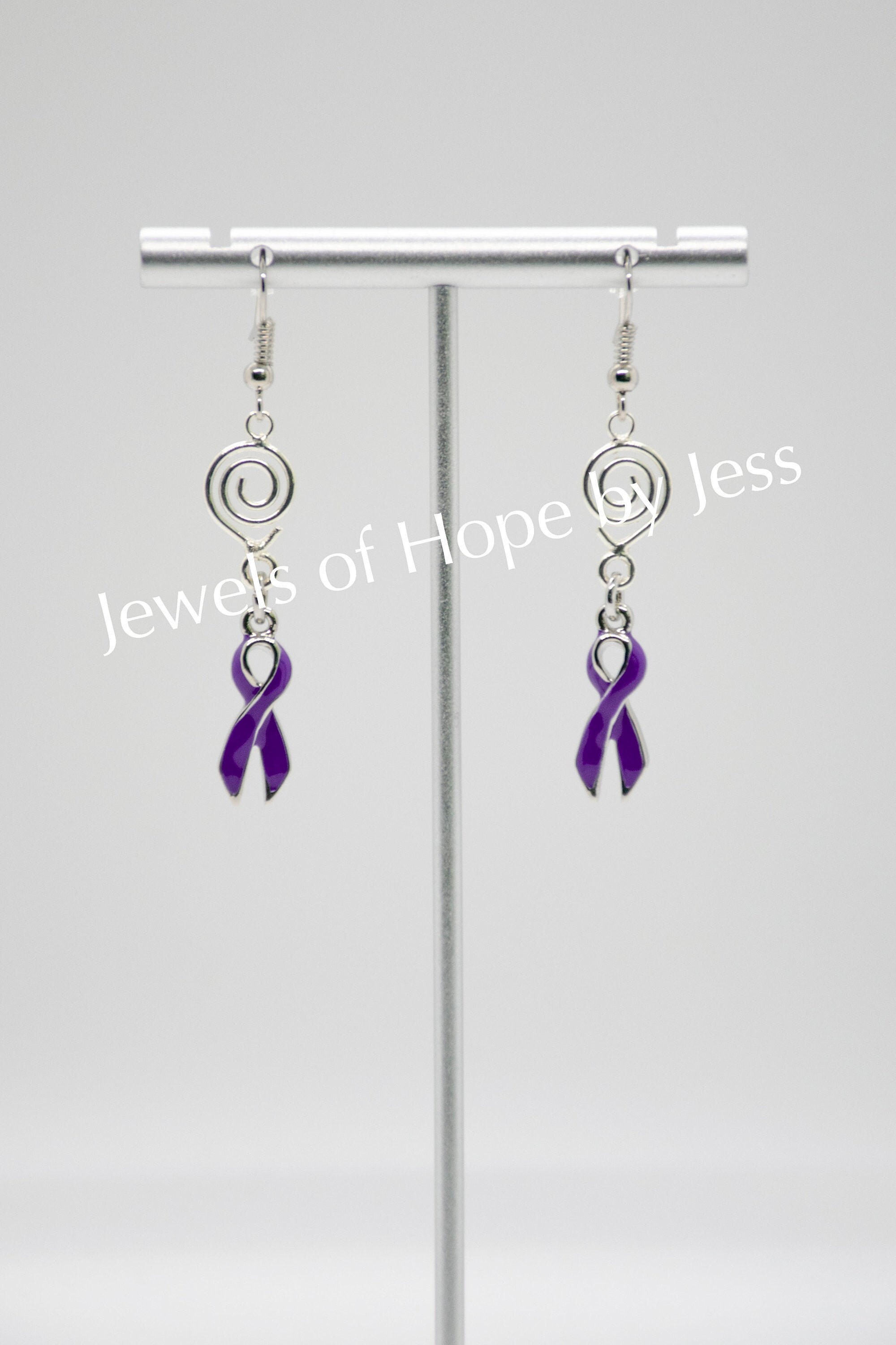 Mental Health Awareness Earrings With Circle Charm & Clear Crystals | French Hook Style - View #4