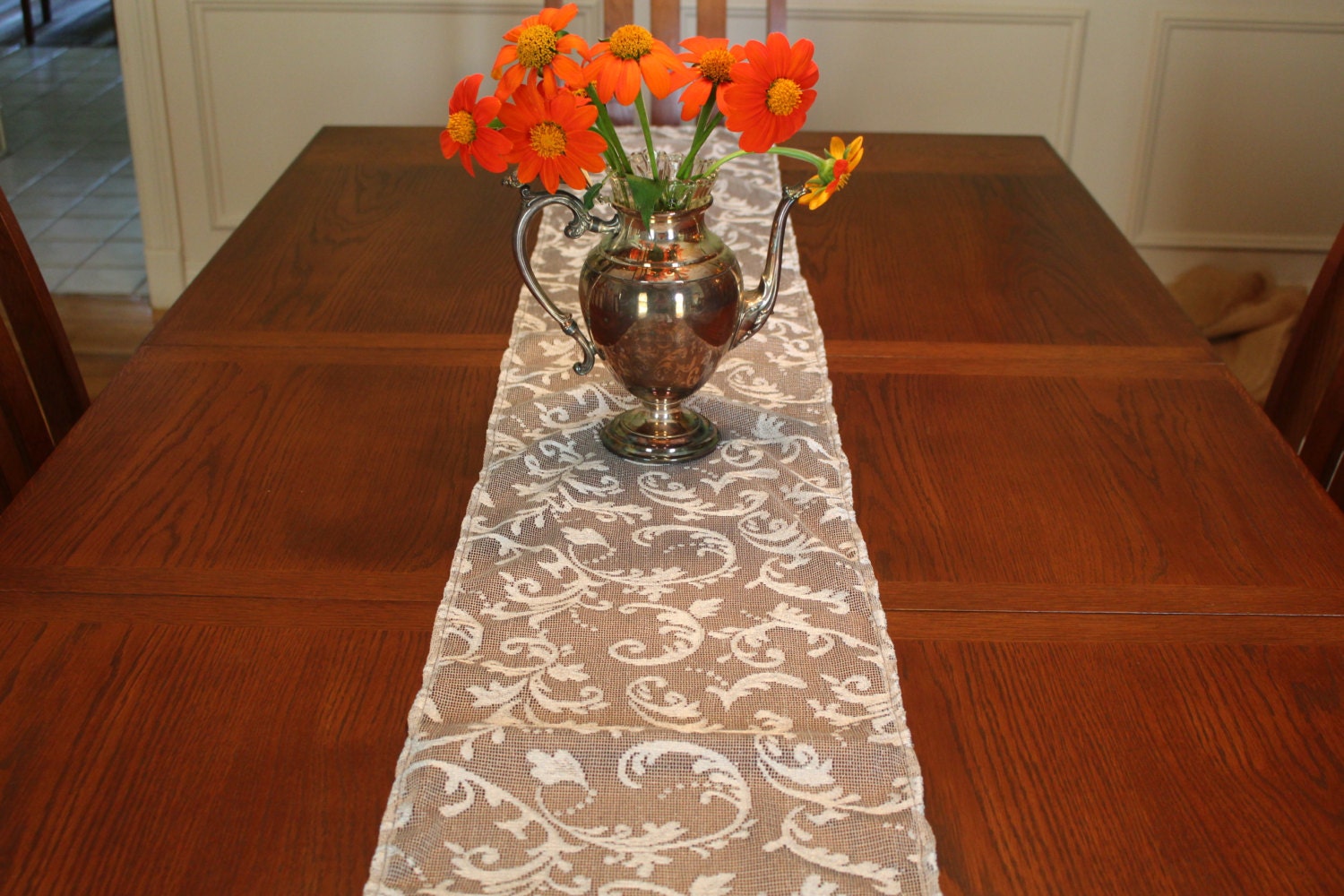 Gray Silver Lace Table Runner For Weddings Silver 25th Etsy