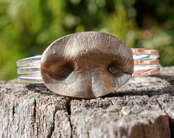 Custom Bronze Pet Nose print on Silver Bracelet..Wear your pet's nose on your sleeve