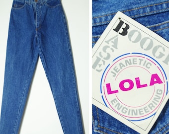 DEADSTOCK jaren 80 stonewash blauwe denim skinny jeans met hoge taille, Verenigd Koninkrijk 4-6 XS XXS