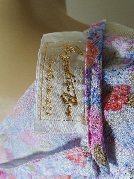 70s 80s mid length white lace + pastel floral pra… - image 8
