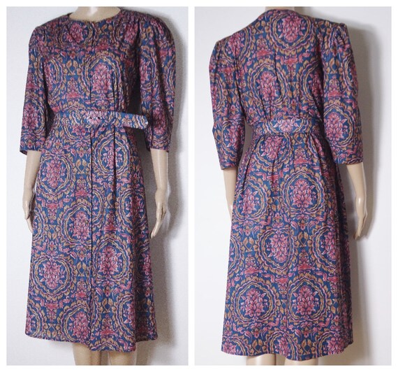 80s 90s mid length belted dress button down dress… - image 3