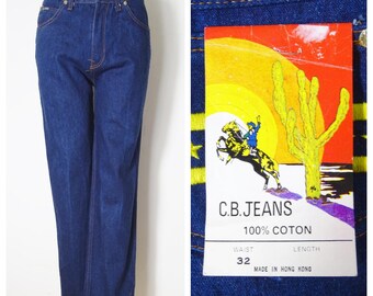 30 '' X 32 '' DEADSTOCK 70er 80er High Waist Indigo Blue Denim Western Jeans mit geradem Bein
