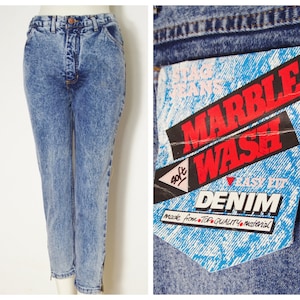 80s cotton denim unisex DEADSTOCK high waist acid wash jeans skinny fit jeans tapered jeans 30'' X 25'' U.K. 10
