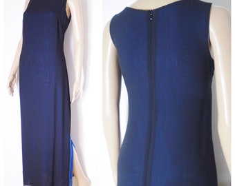 90s deadstock full length two tone black + cobalt blue semi sheer dress U.K. 10 s m