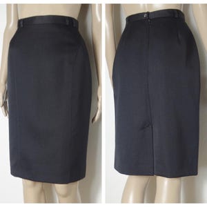 80s black WOOL mix high waist fitted pencil skirt by &#39;Alexon&#39; U.K. 6 - 8 S XS