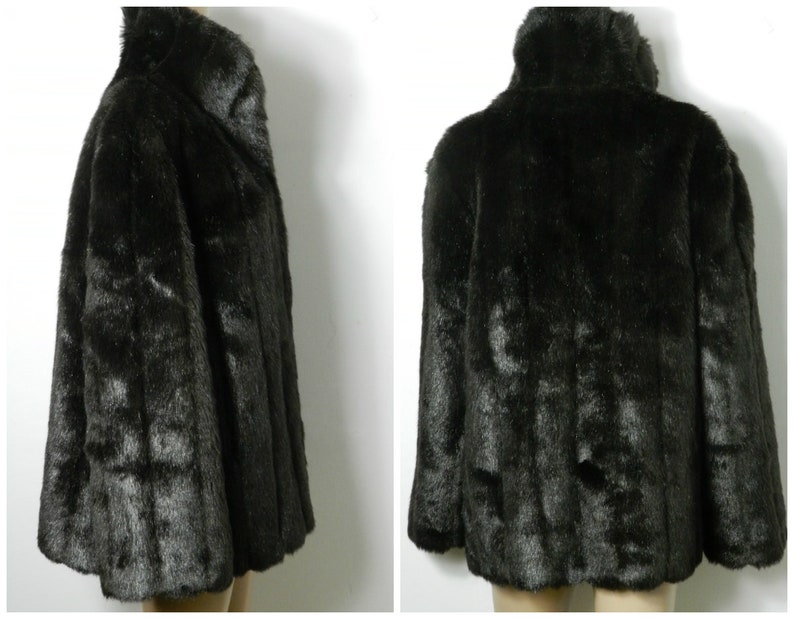 80s 90s dark chocolate brown faux fur faux mink winter coat Oversized collar longline L ~ XL