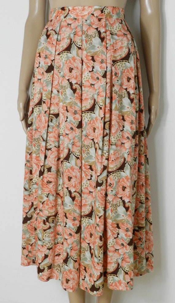 70s cotton high waist calf length floral skirt by… - image 7
