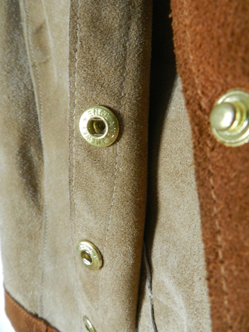 60s 70s womens supple TAN suede leather snap front FITTED vest waistcoat 38/'/' bust U.K 10-12