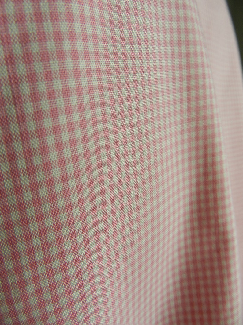 12-14 s m 60s 70s home sewn High Neck Collar blouse in COTTON candy pink gingham check eyelet lace trim U.K