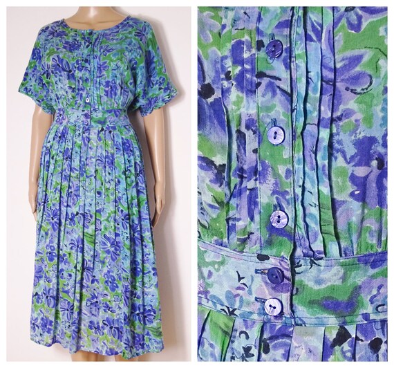 pleated button print dress Zeagoo Womens Floral Pleated Button Down Petal Mini
