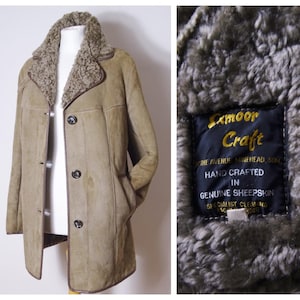 70s ladies tan/ light brown supple sheepskin coat shaggy curly shearling pile M L