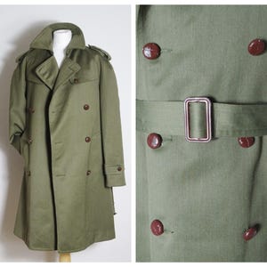 70er 80er Jahre Wolle Italienische Herren Armee Mantel Armee Jacke gegurtet Taille zweireihig übergroße Revers 44 - 46 '' Brust L