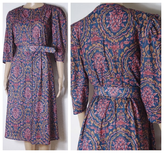80s 90s mid length belted dress button down dress… - image 1