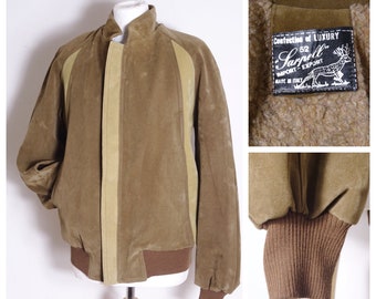 Vtg 50s 60s Excelled Brown Suede Leather Bomber Jacket Coat Esko