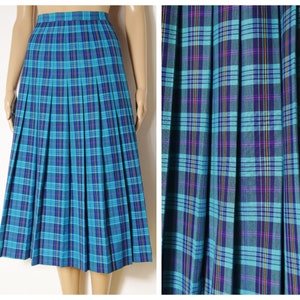 70s high waist calf length pleated tartan skirt U.K. 8 S XS