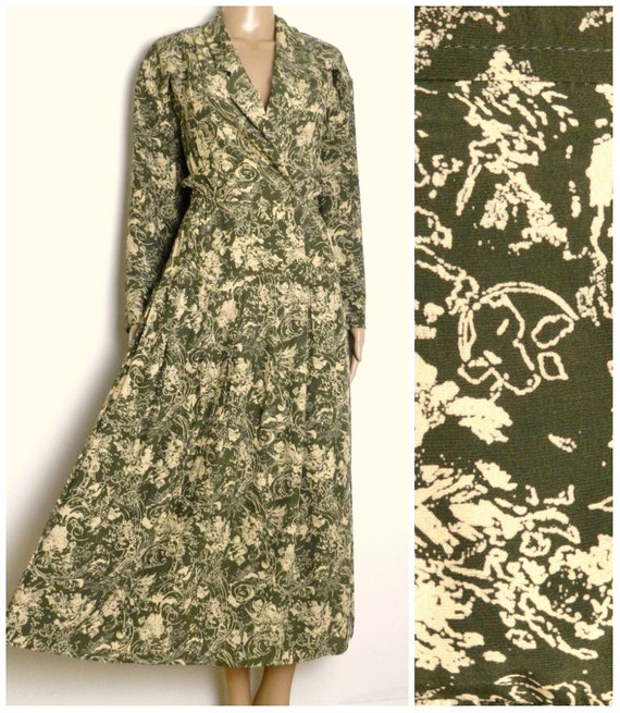 80s does 40s double breasted calf length tea dress