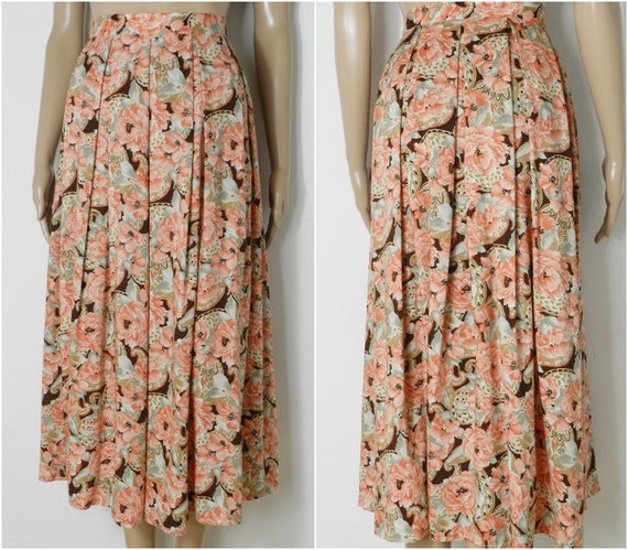 70s cotton high waist calf length floral skirt by… - image 3