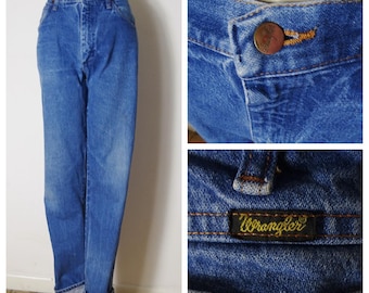 32'' X 38'' 70s 80s Wrangler jeans tapered jeans high waist stonewash blue denim jeans