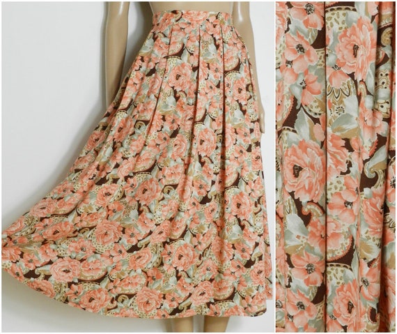 70s cotton high waist calf length floral skirt by… - image 1