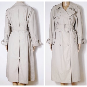 80s beige full length double breasted trench coat by &#39;Printemps&#39; of Paris M L