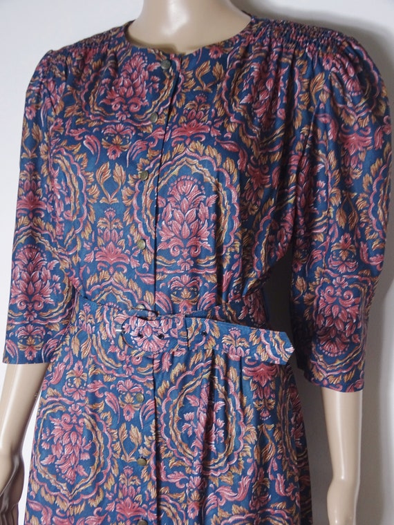 80s 90s mid length belted dress button down dress… - image 5