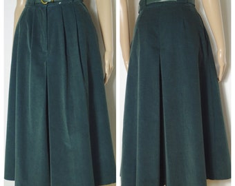 80s 90s Deadstock St Michael high waist belted needlecord forest green culottes U.K. 6 - 8 S XS