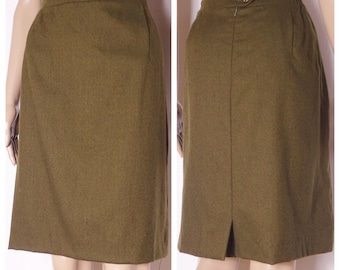 Falda tubo vintage de lana suave color topo/verde oliva con la firma DAKS, años 80 y 90. Tallas 14-16 (Reino Unido) M L