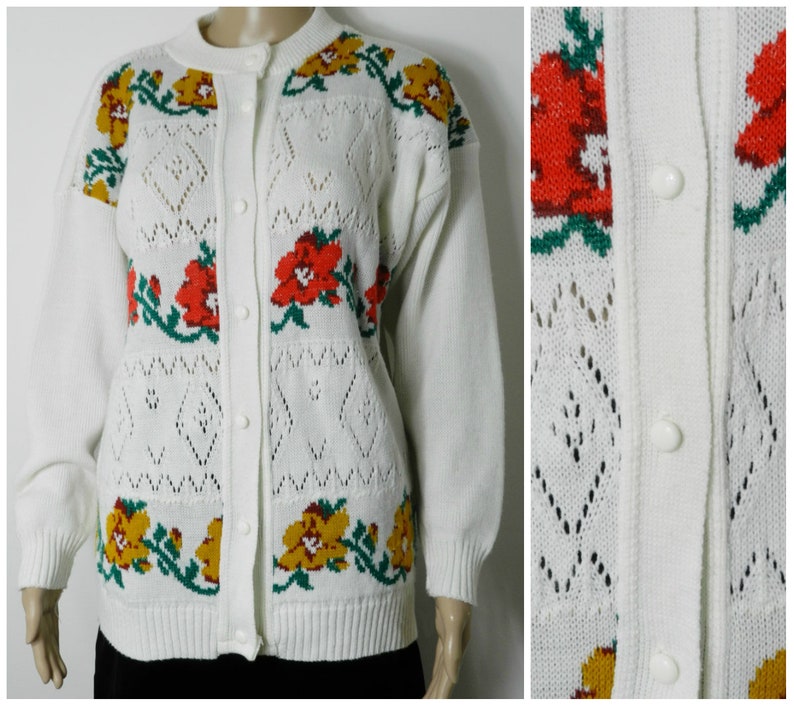 70s 80s white acrylic pointelle bold red  gold metallic image 1