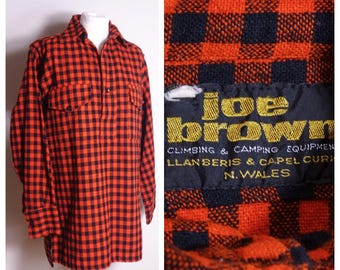 114 cm Brustumfang 70er 80er Herren Winterhemd orange + schwarz kariert