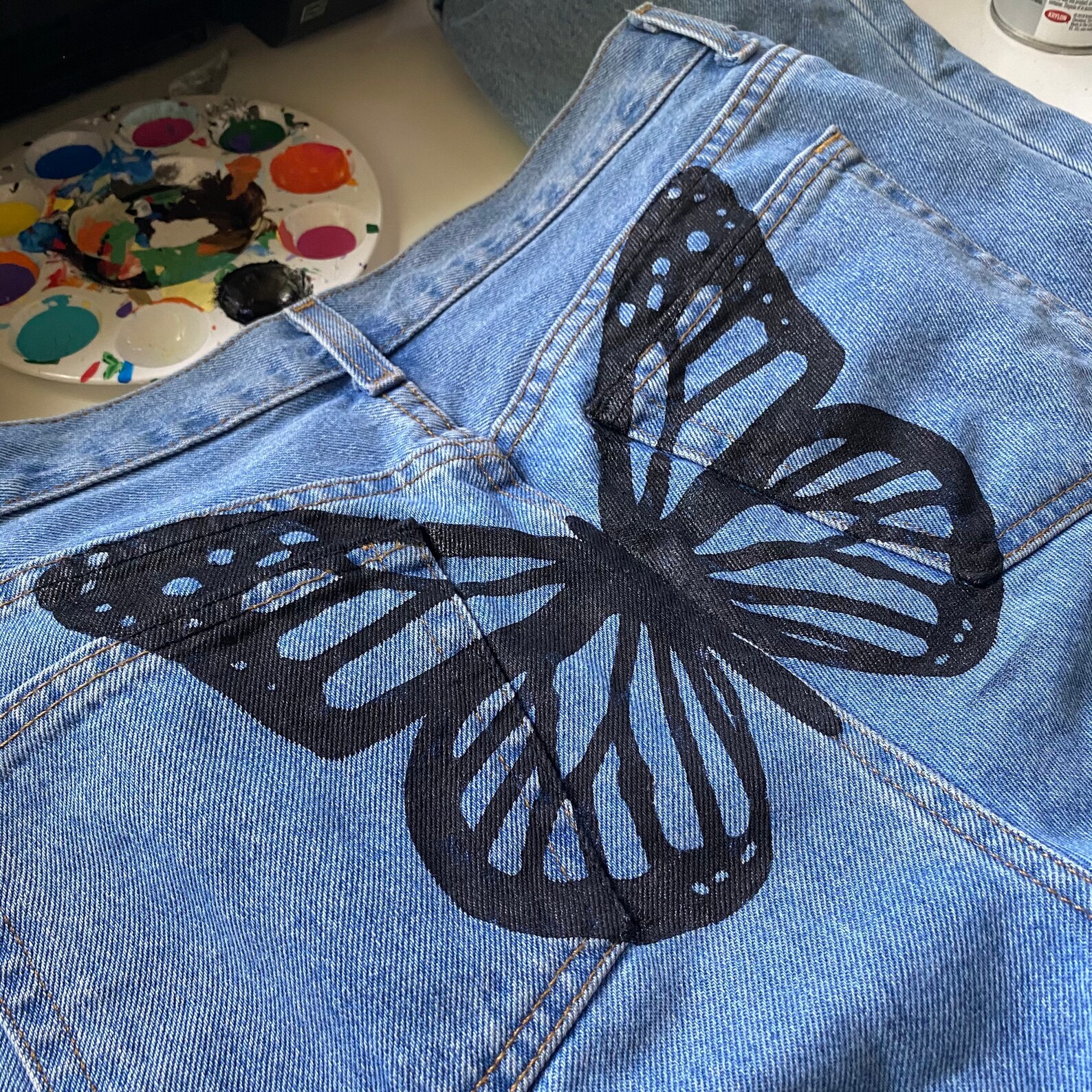Butterfly painted jeans butterfly jeans painted jeans Etsy