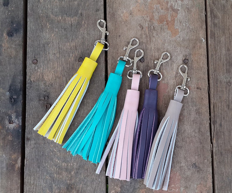 Leather Tassel Keychain / Tassel Bag Charm / Leather Keychain Etsy