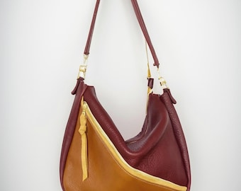 Aurora Leather Hobo Bag: Color Blocked Shoulder Carryall