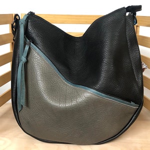 Aurora Leather Hobo Bag: Color Blocked Shoulder Carryall Black / Grey