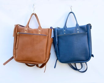 Handmade Leather Backpack Tote: Pebbled Texture Work Bag