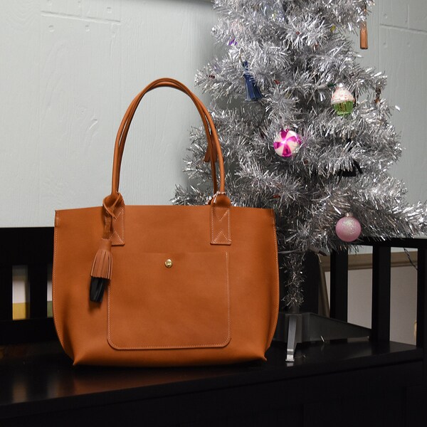 READY TO SHIP! - Small Everyday Tote  w/ front pocket - Leather Tote - Handmade leather purse - leather purse