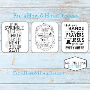 Bathroom Rules Set Brush Teeth, Wash Hands, Sprinkle Tinkle  SVG PNG Cut File for Cricut Silhouette