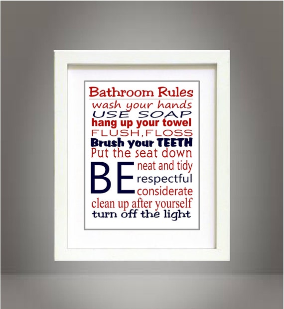 Red and Navy Bathroom Rules Wall Art  Poster 8x10 Digital Art Download Printable e-Print Print
