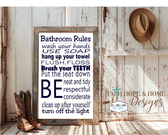 Navy Bathroom Rules Wall Art  Poster 8x10 Digital Art Download Printable e-Print Print