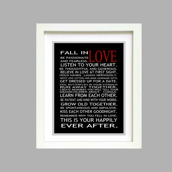 Fall in Love Inspirational wall poster 8x10 Digital Art Printable, Great Wedding, Anniversary Gift