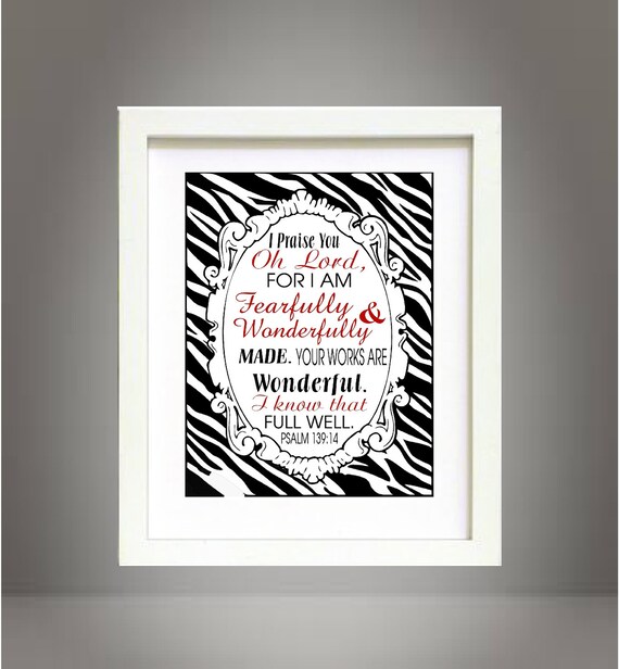 Psalms 139:14 Scripture Art Bible Verse Christian Inspirational wall art poster digital download printable  8x10 Print