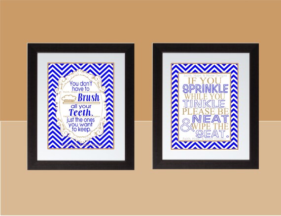 Blue Beige Chevron bathroom Wall Art Print Set Poster 8x10 Digital Download Printable e-Print