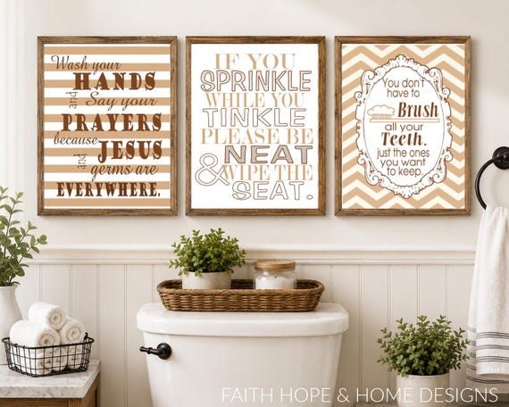 Brown Chevron bathroom Wall Art Print Set Poster 8x10 Digital Download Printable e-Print