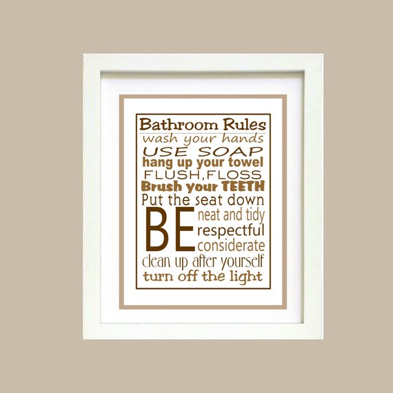 Brown Bathroom Rules Wall Art  Poster 8x10 Digital Art Download Printable e-Print Print