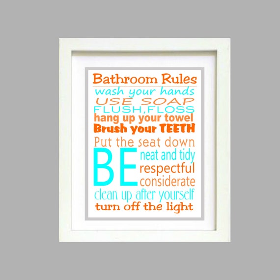 Orange And Turquoise Bathroom Rules Wall Art Poster 8x10 - Bathroom Rules Wall Art Orange And Turquoise Bathroom Rules Wall Art Poster 8x10 - Bathroom Rules Wall Art