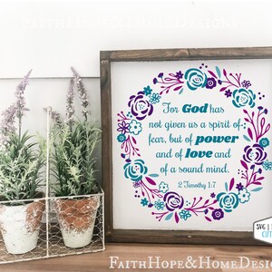 2 Timoteo 1:7 Porque Dios no nos ha dado un espíritu de miedo Wreath verso bíblico SVG PNG Archivo para cortar con Silueta Cricut *Colores EDITABLES*