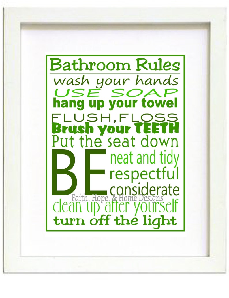 green-bathroom-rules-wall-art-poster-8x10-digital-art-download