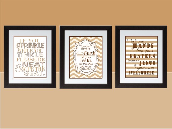 Brown Chevron bathroom Wall Art Print Set Poster 8x10 Digital Download Printable e-Print